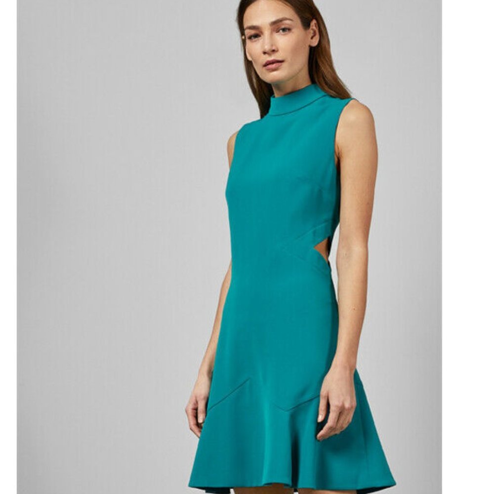 Ted Baker Teal cutout fluted hem dress